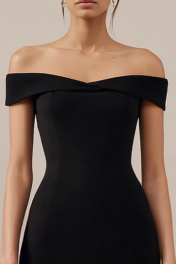 A Line Simple Satin Little Black Dress